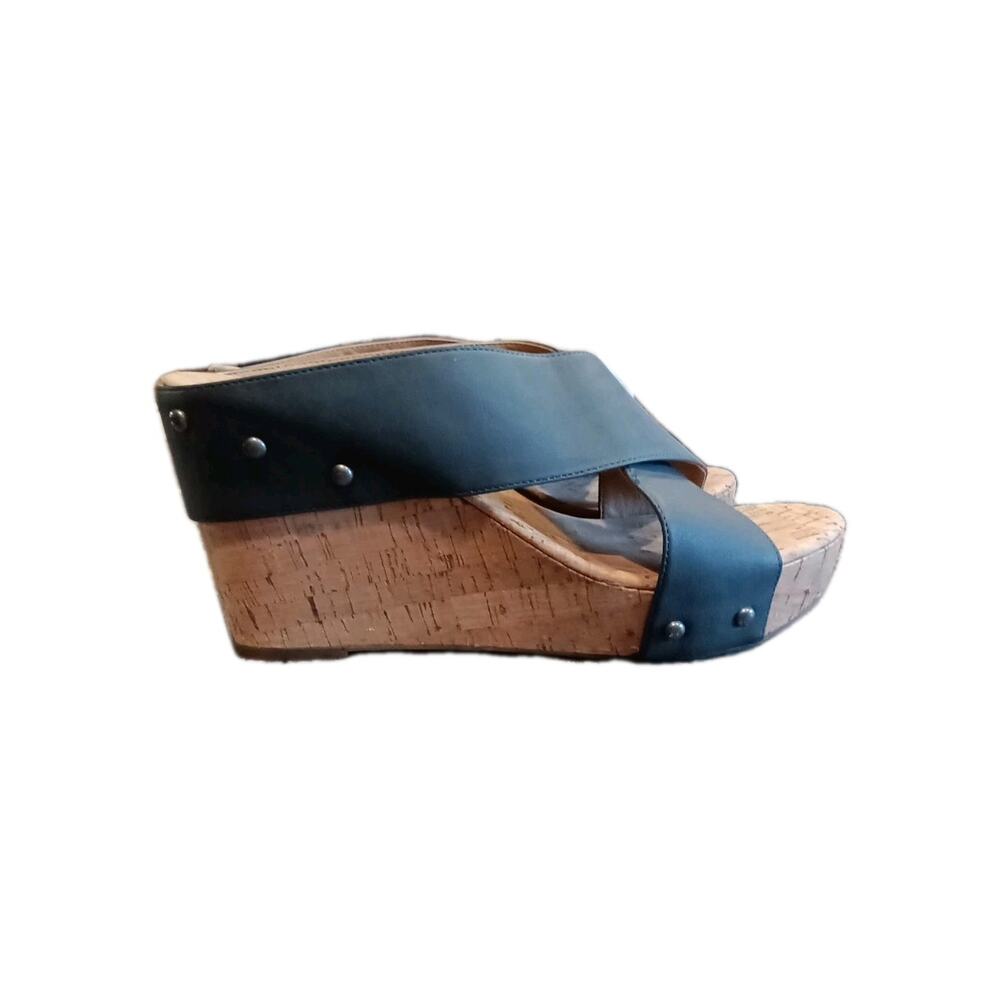 Lucky Brand Mykayla Blue Gray Cork Wedge Heels Slide on Sandals Size 10 M - Picture 2 of 5